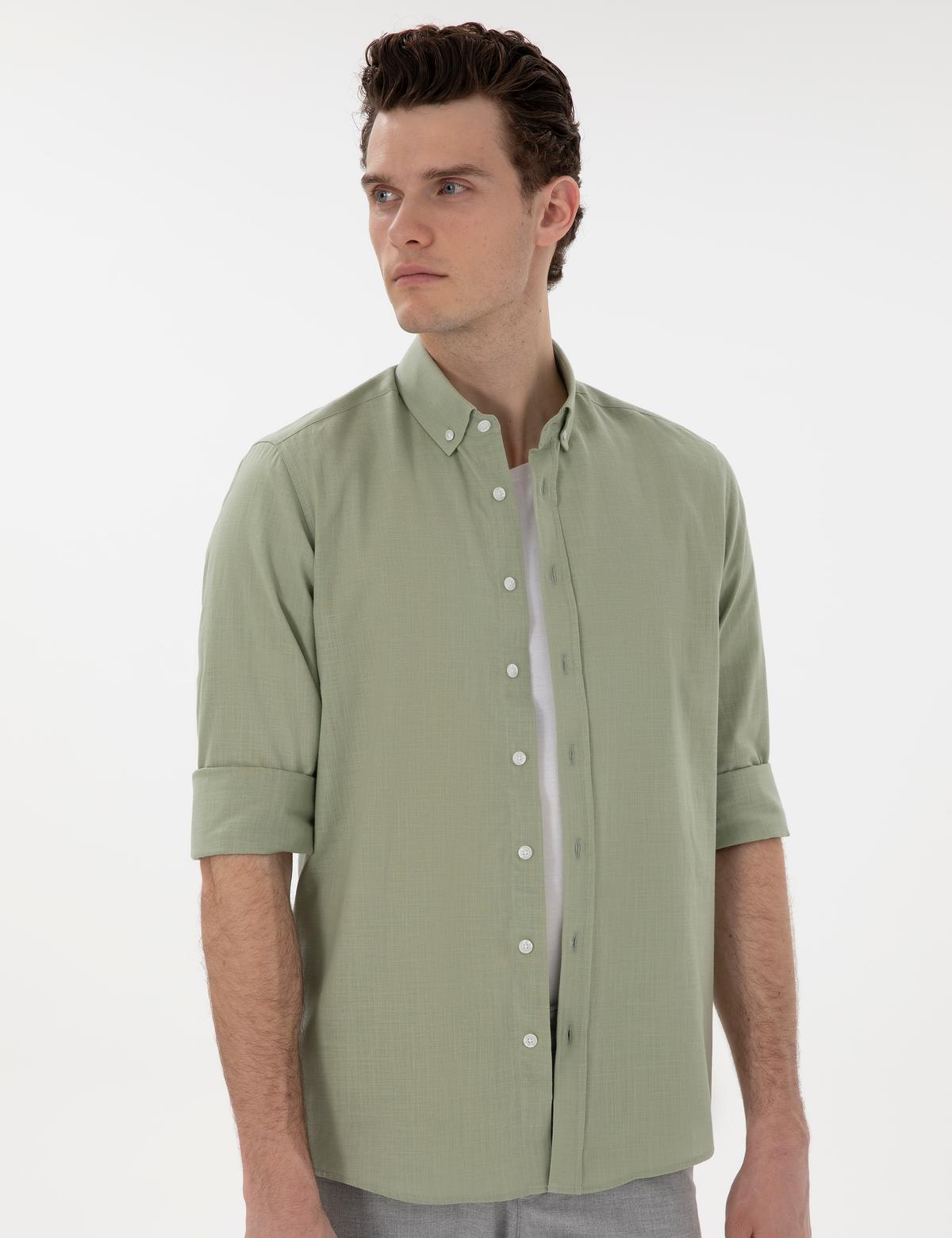 Çağla Slim Fit Keten Görünümlü Gömlek - 50302710009