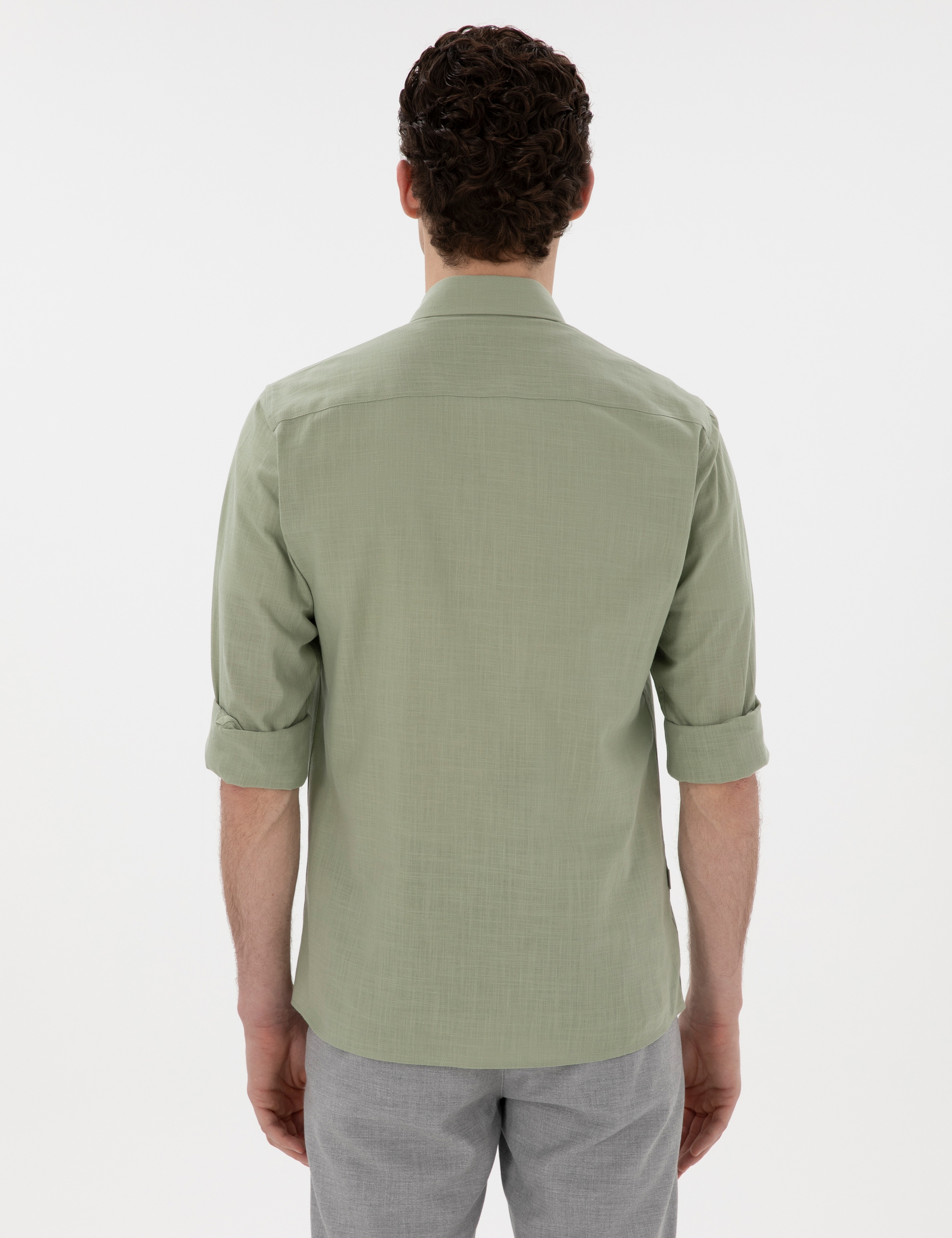 Çağla Slim Fit Keten Görünümlü Gömlek - Image 5