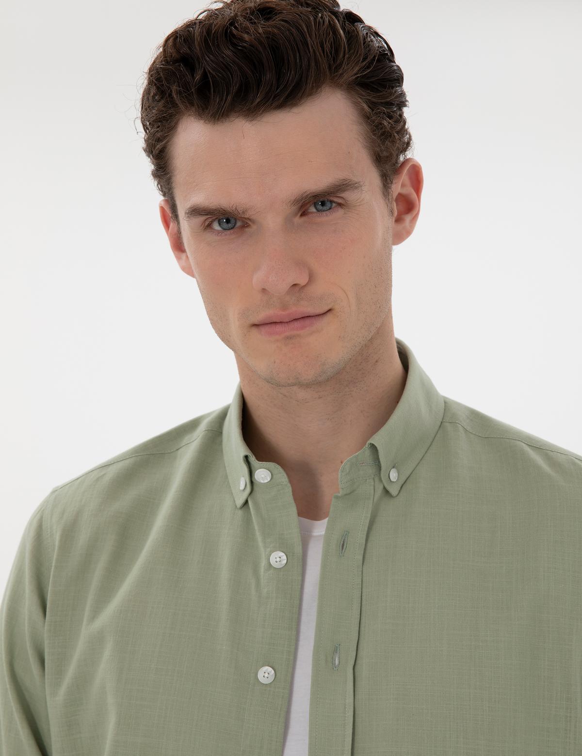 Çağla Slim Fit Keten Görünümlü Gömlek - 50302710009