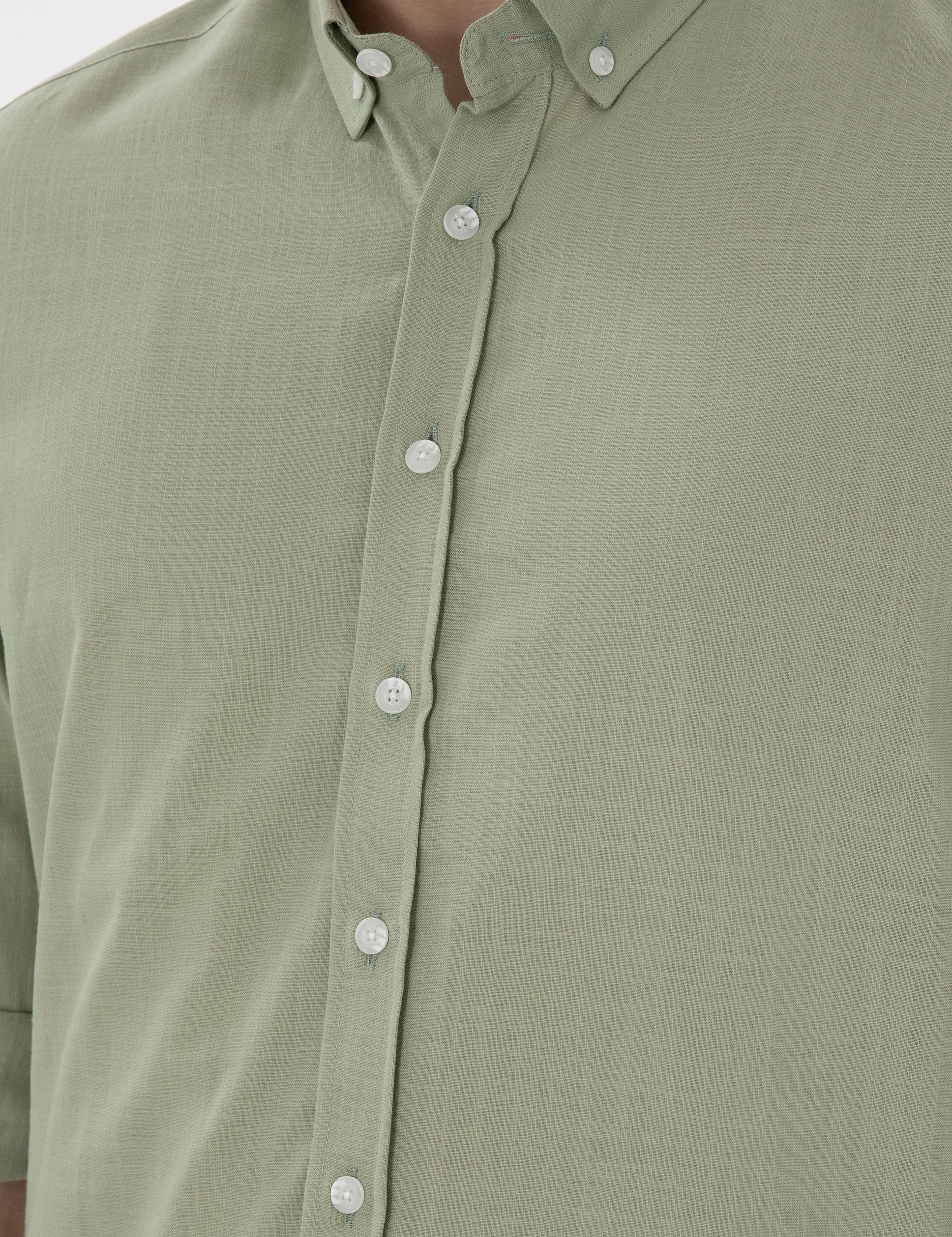 Çağla Slim Fit Keten Görünümlü Gömlek - Image 7