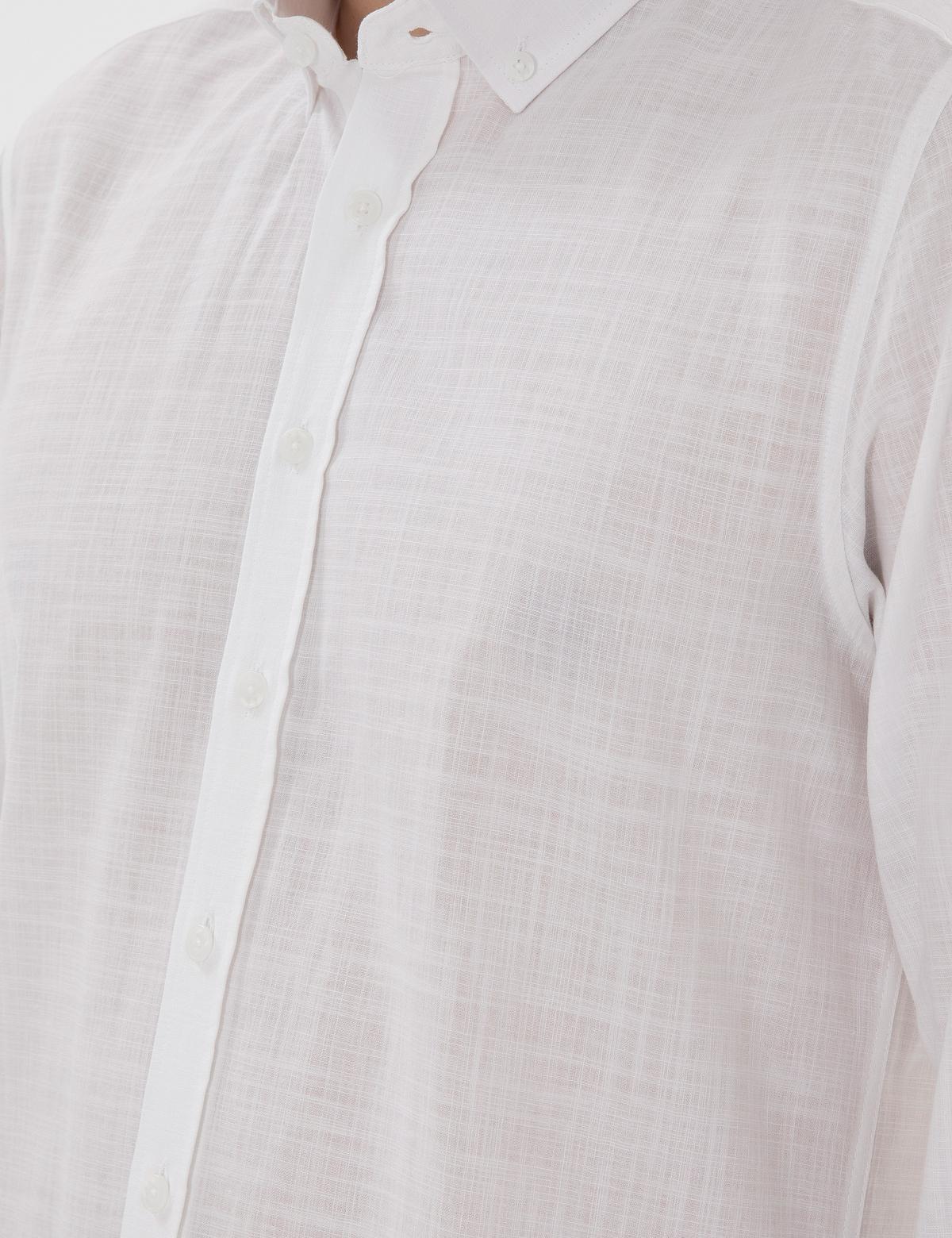 Beyaz Slim Fit Keten Görünümlü Gömlek - 50302710051