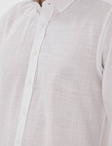 Beyaz Slim Fit Keten Görünümlü Gömlek
