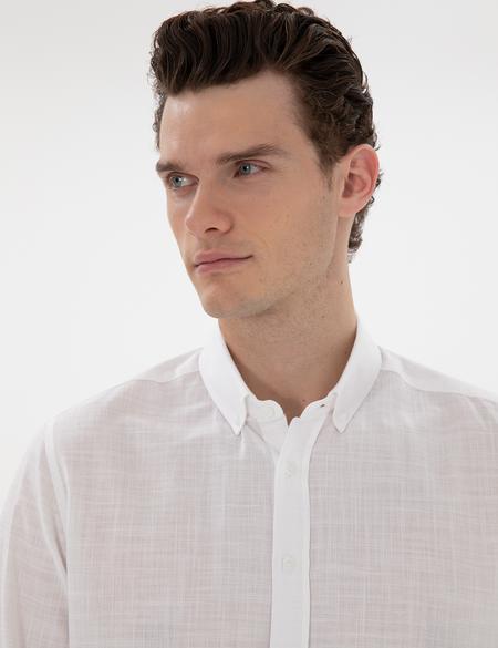 Beyaz Slim Fit Keten Görünümlü Gömlek - 50302710051