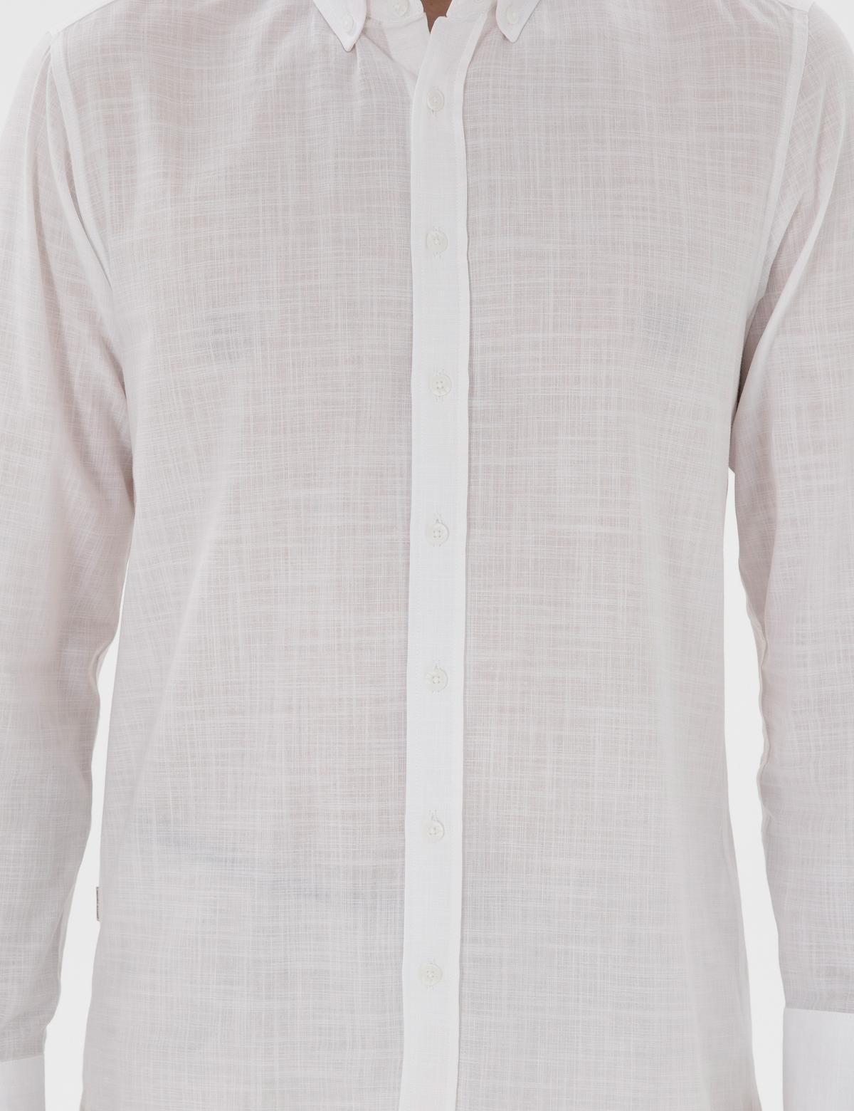 Beyaz Slim Fit Keten Görünümlü Gömlek - 50302710051