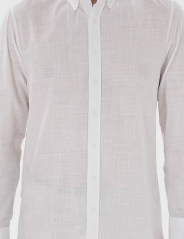 Beyaz Slim Fit Keten Görünümlü Gömlek