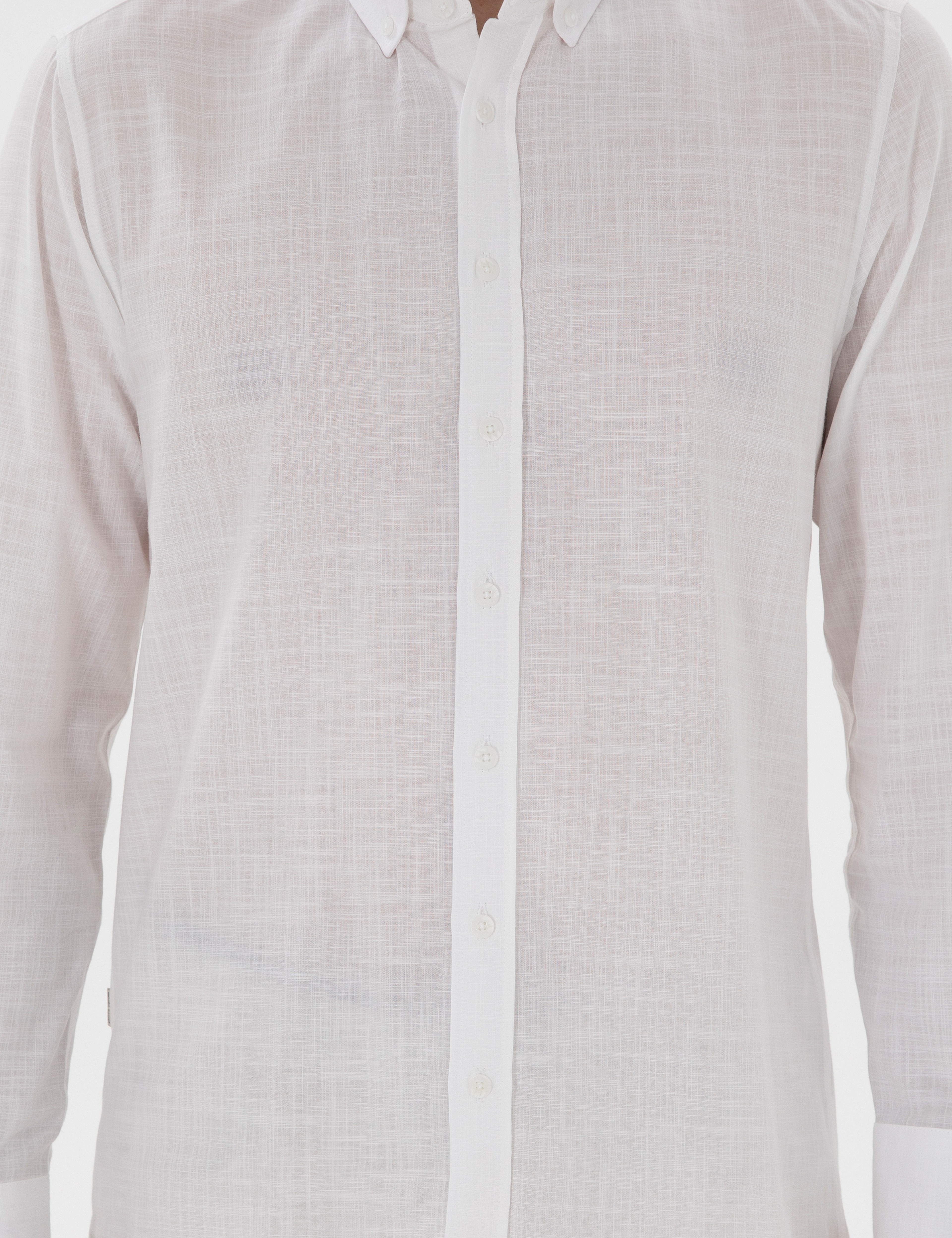 Beyaz Slim Fit Keten Görünümlü Gömlek - Image 6