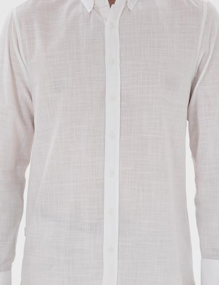 Beyaz Slim Fit Keten Görünümlü Gömlek - 50302710051