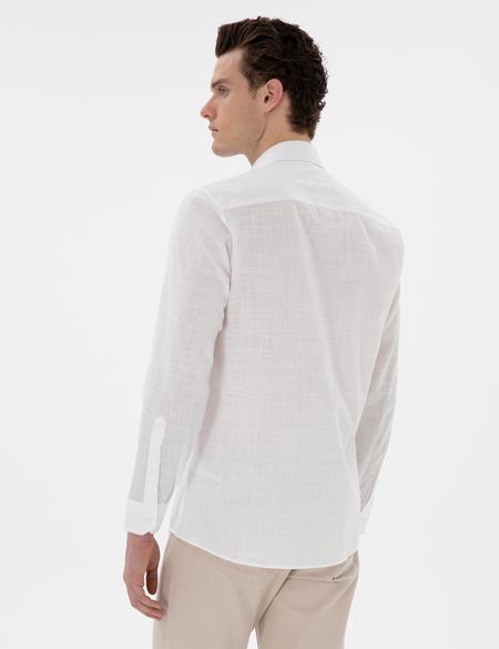 Beyaz Slim Fit Keten Görünümlü Gömlek - 50302710051
