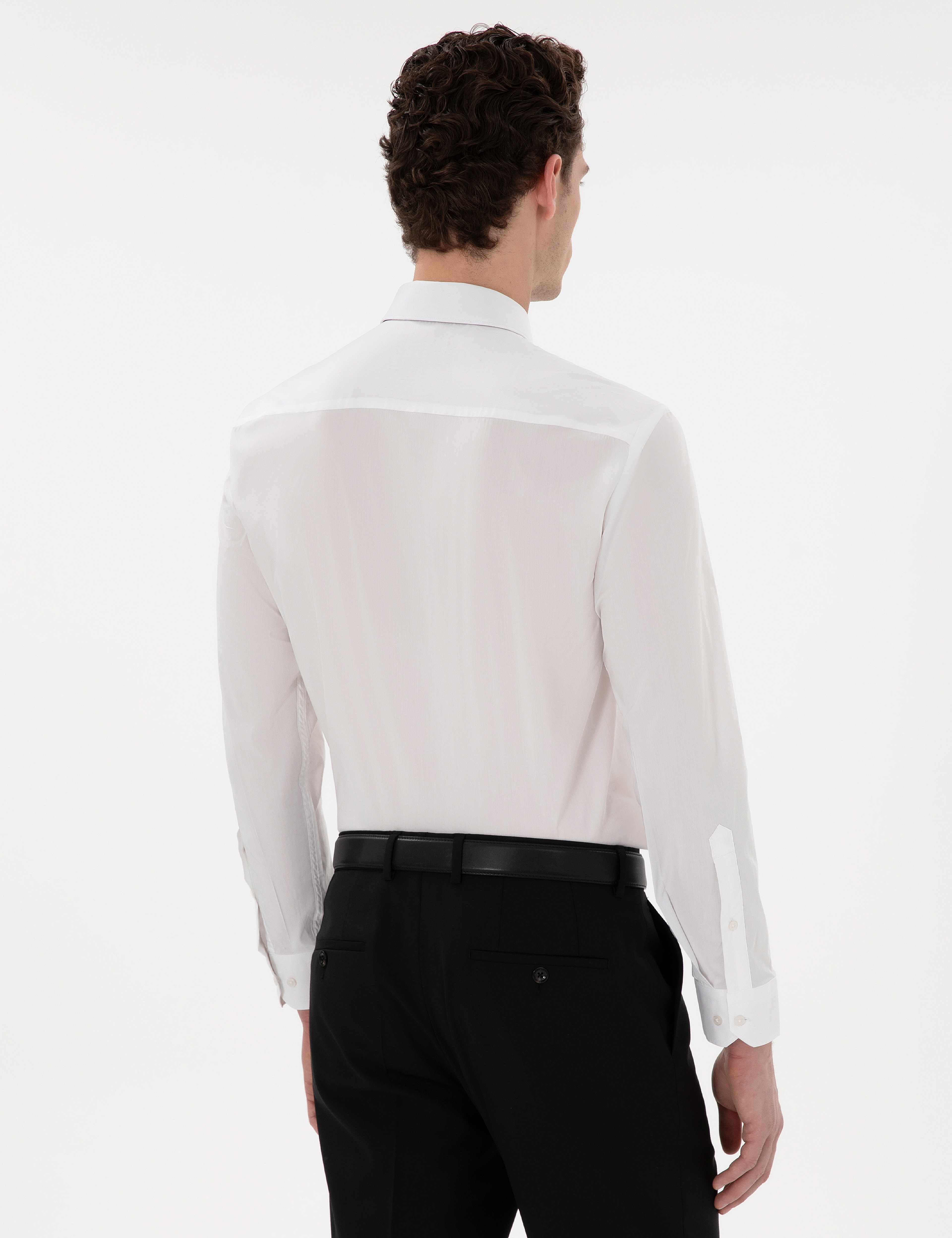 Beyaz Slim Fit Uzun Kollu Basic Gömlek - Image 5