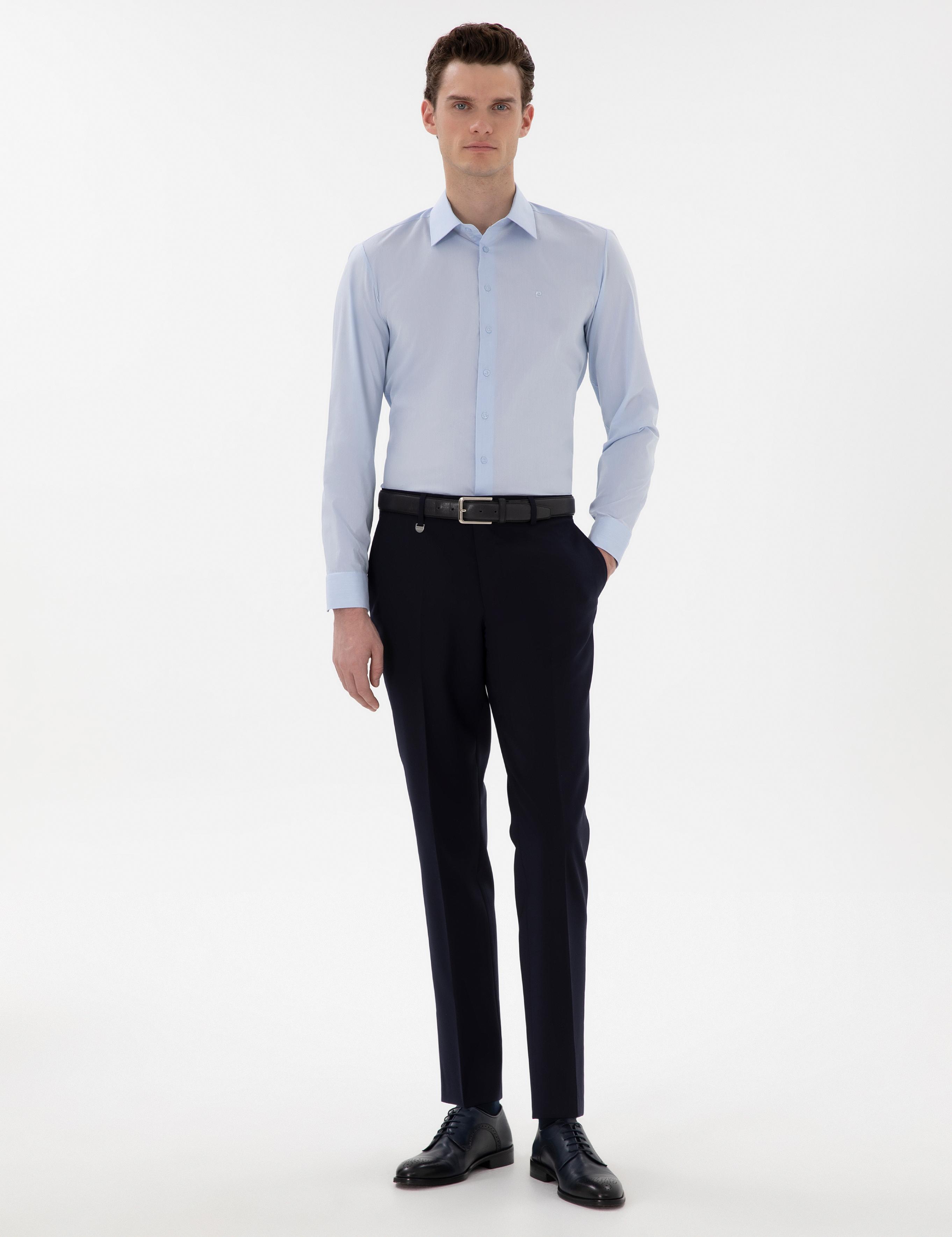 Açık Mavi Slim Fit Uzun Kollu Basic Gömlek