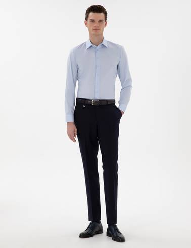 Açık Mavi Slim Fit Uzun Kollu Basic Gömlek