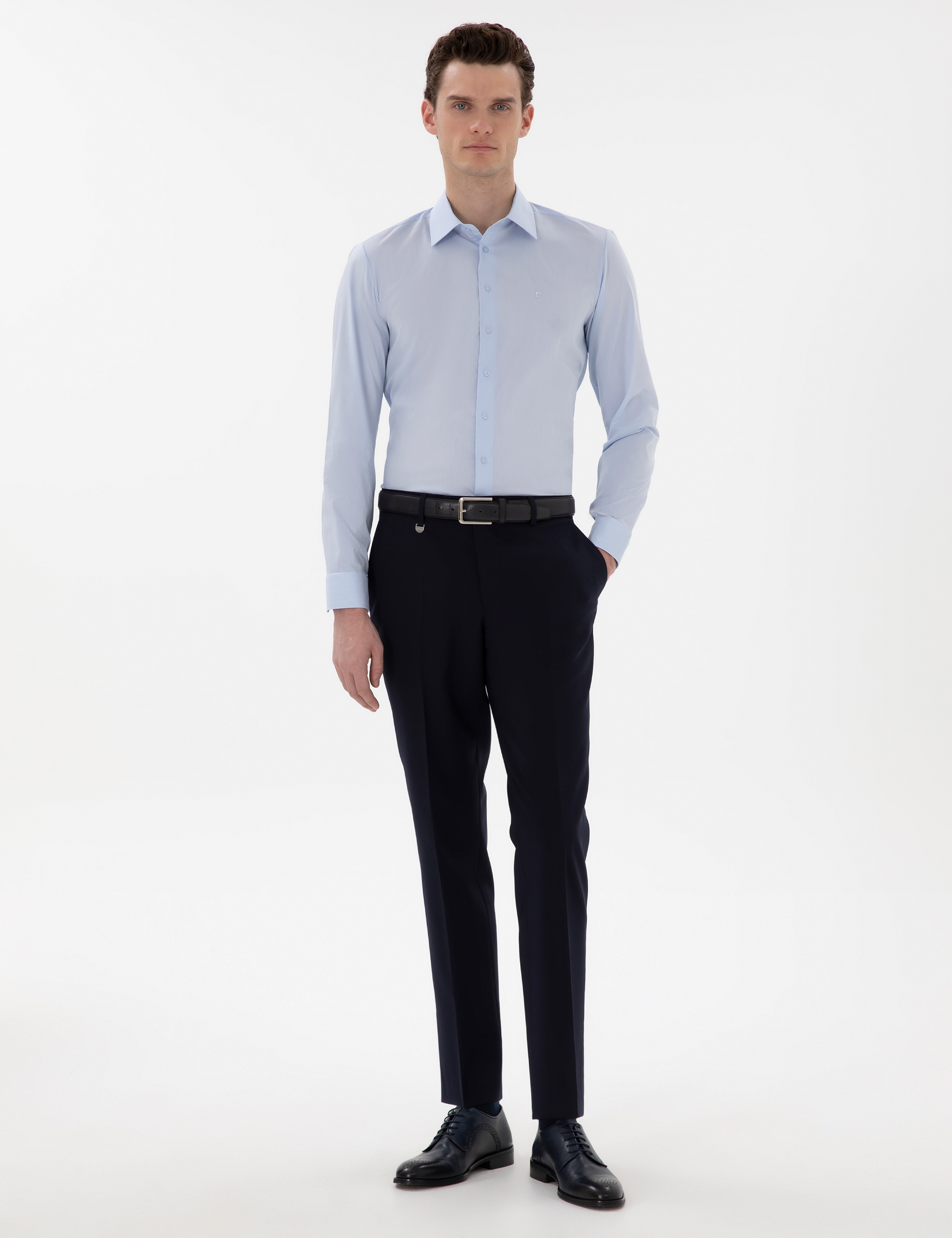 Açık Mavi Slim Fit Uzun Kollu Basic Gömlek - Image 4