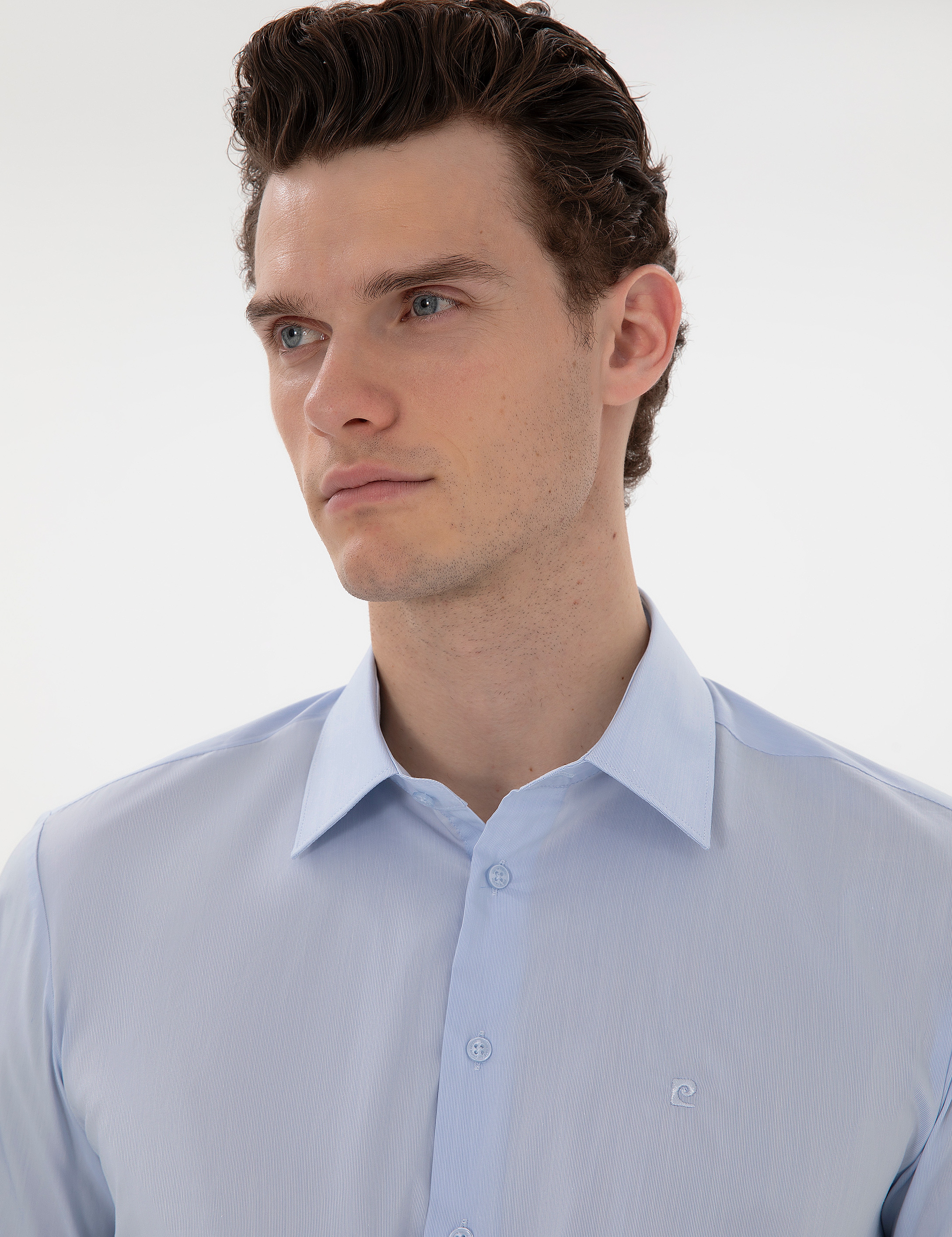 Açık Mavi Slim Fit Uzun Kollu Basic Gömlek - Image 2