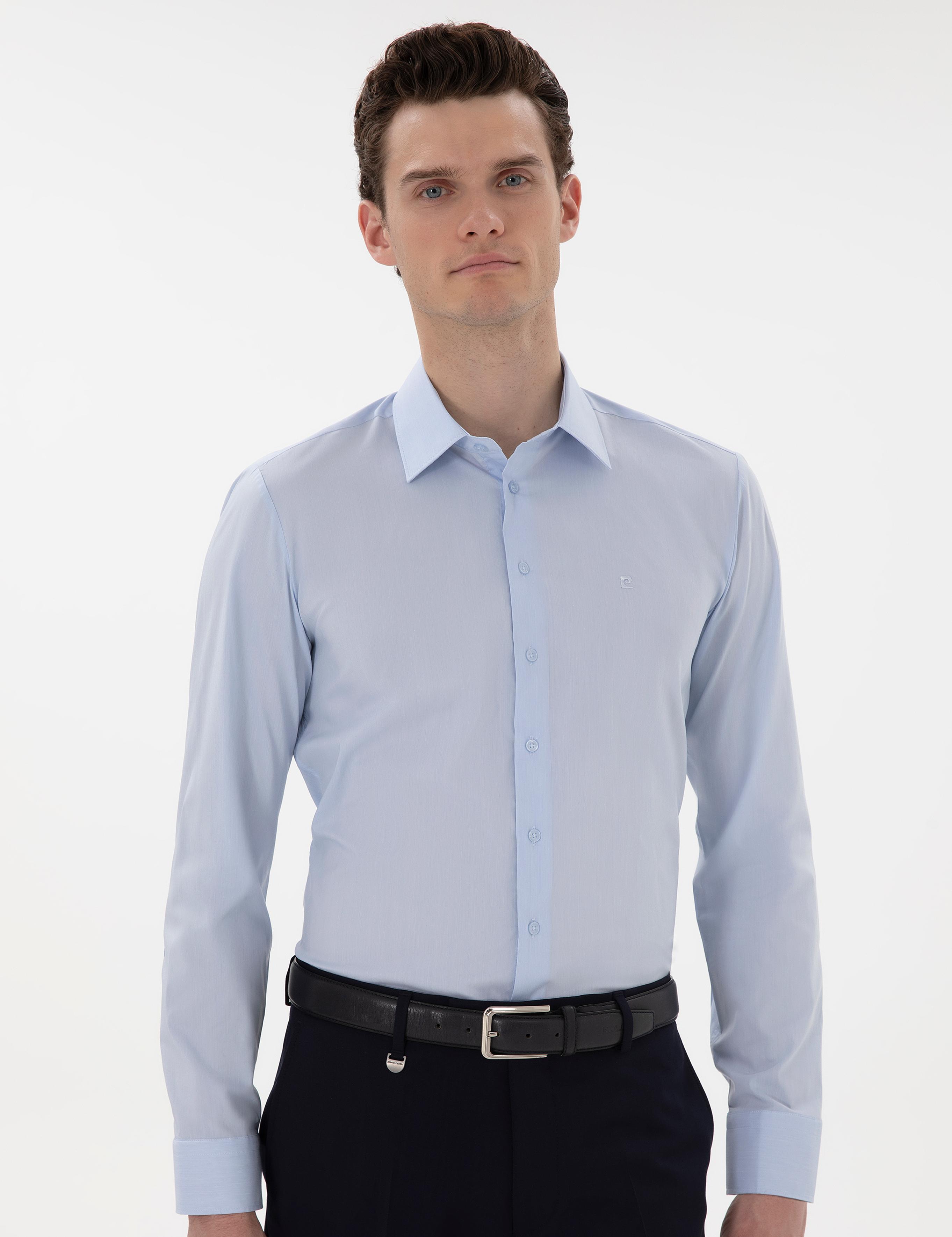 Açık Mavi Slim Fit Uzun Kollu Basic Gömlek