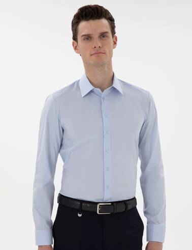 Açık Mavi Slim Fit Uzun Kollu Basic Gömlek