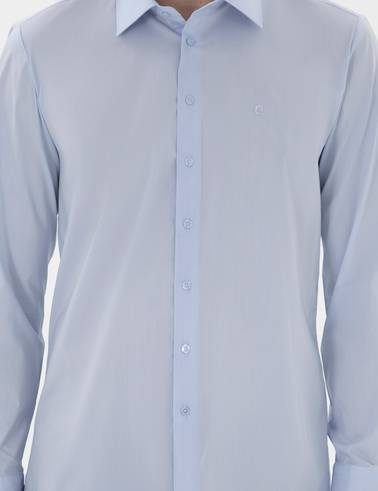 Açık Mavi Slim Fit Uzun Kollu Basic Gömlek