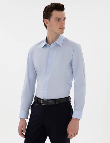 Açık Mavi Slim Fit Uzun Kollu Basic Gömlek
