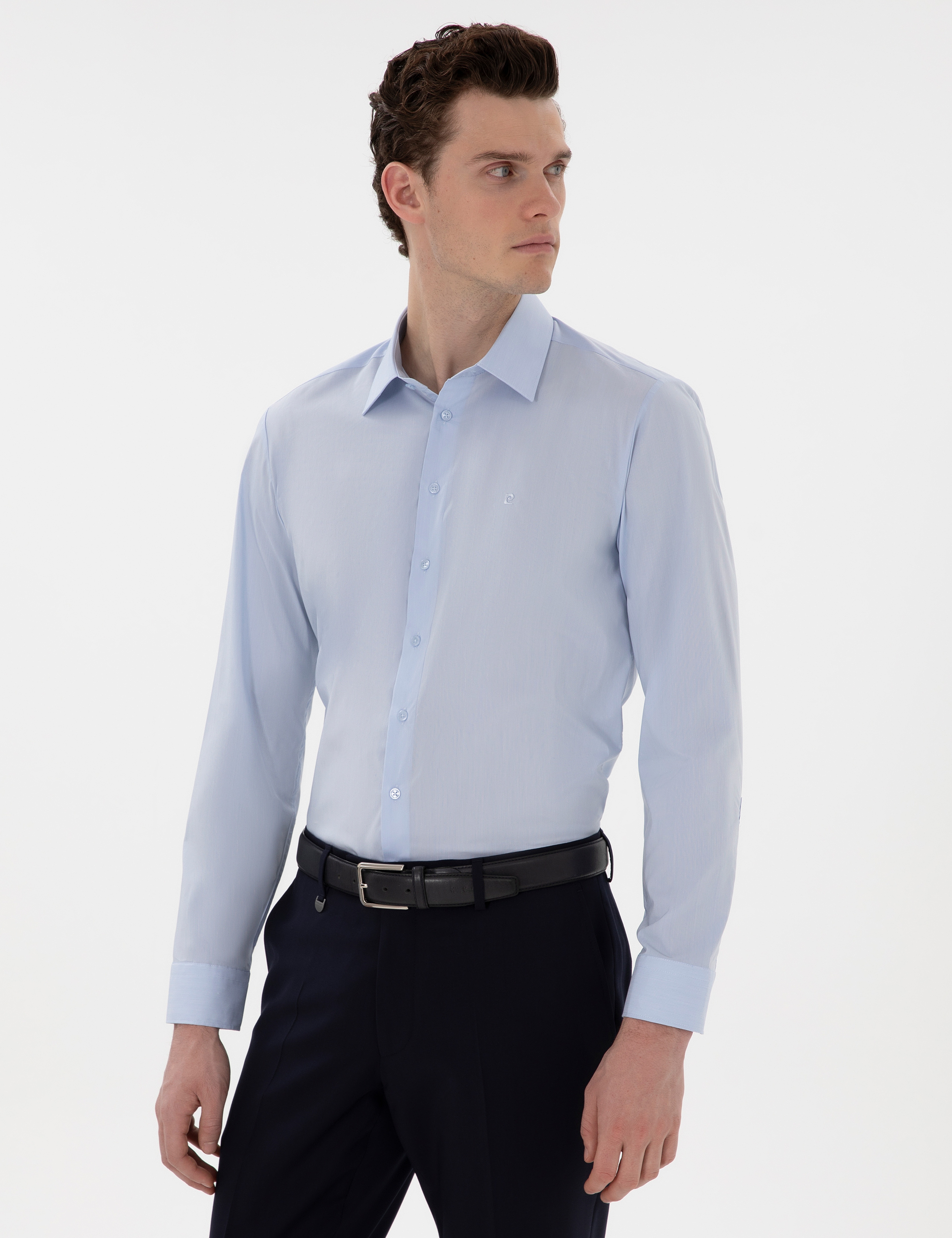 Açık Mavi Slim Fit Uzun Kollu Basic Gömlek - Image 1