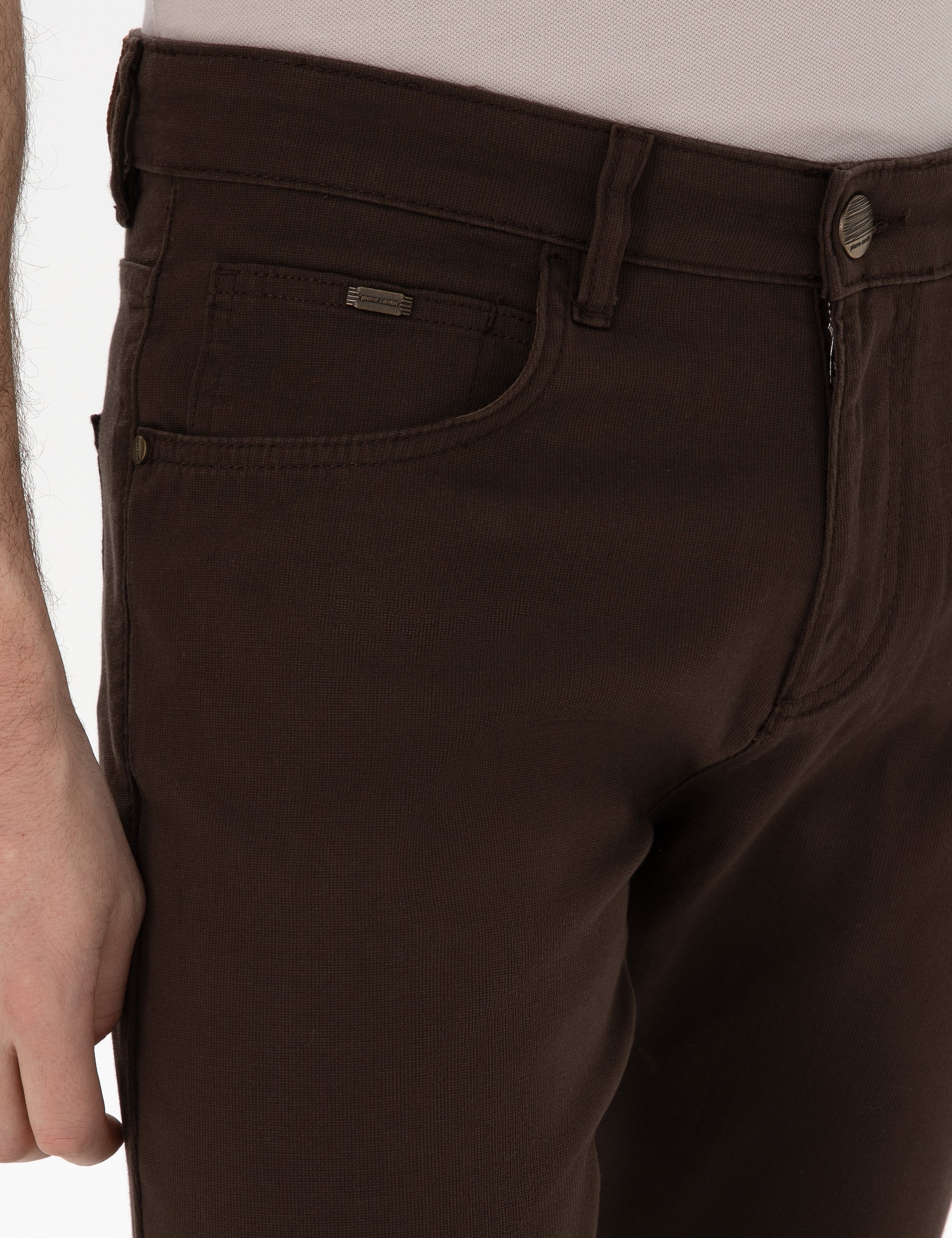 Kahverengi Slim Fit 5 Cep Chino Pantolon - Image 5