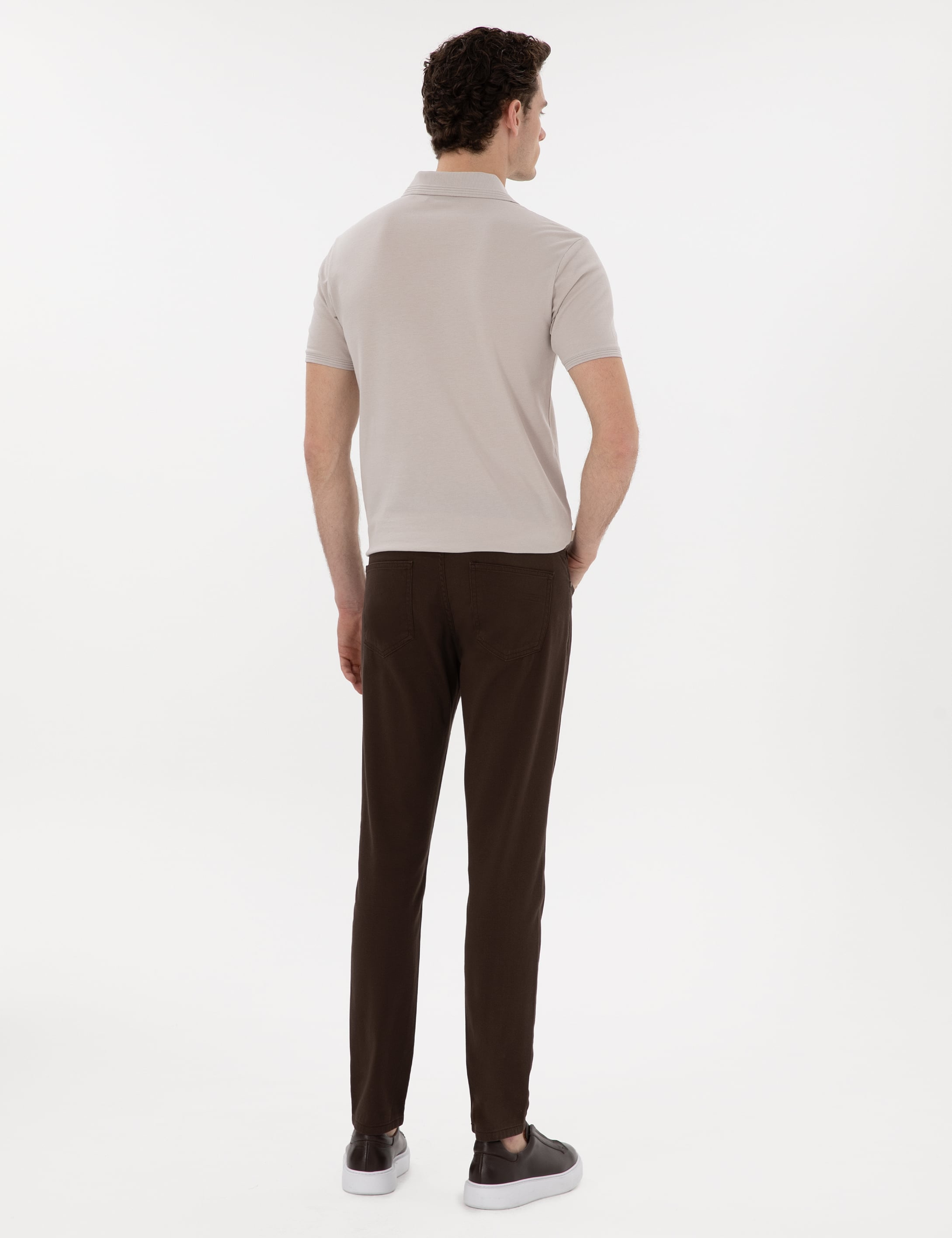 Kahverengi Slim Fit 5 Cep Chino Pantolon - Image 4