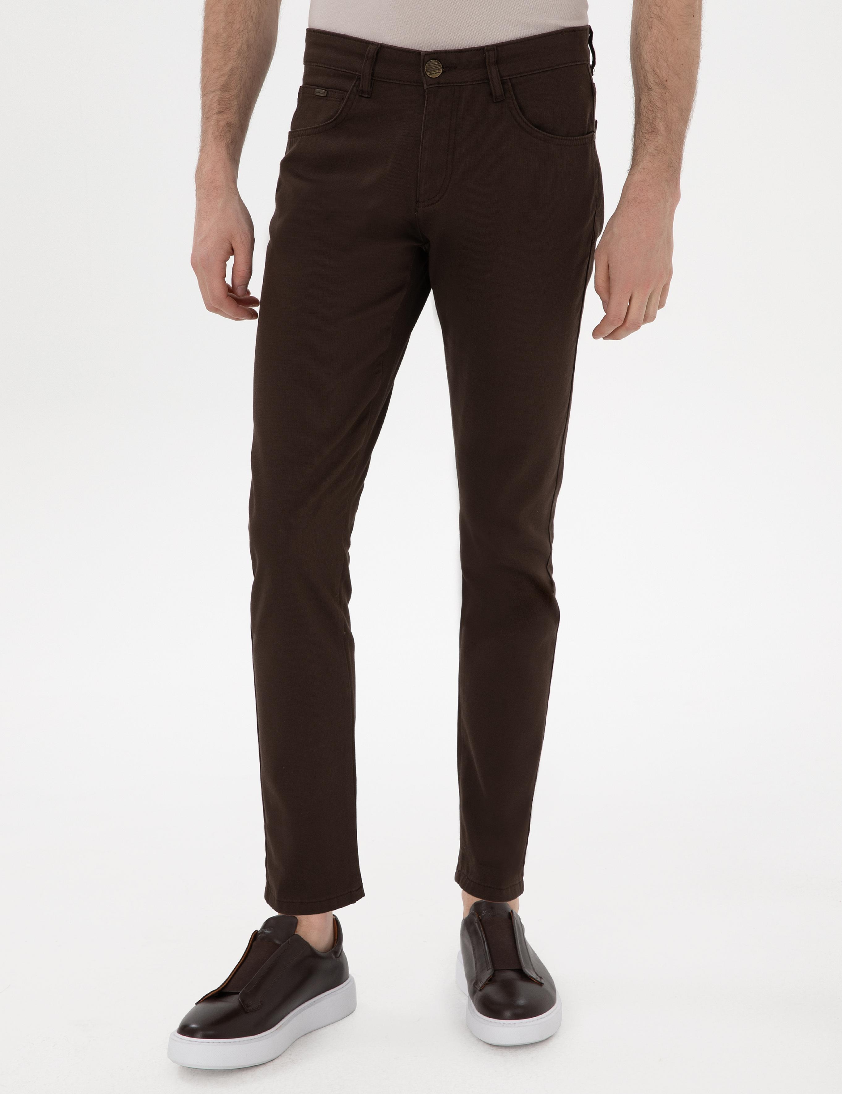 Kahverengi Slim Fit 5 Cep Chino Pantolon