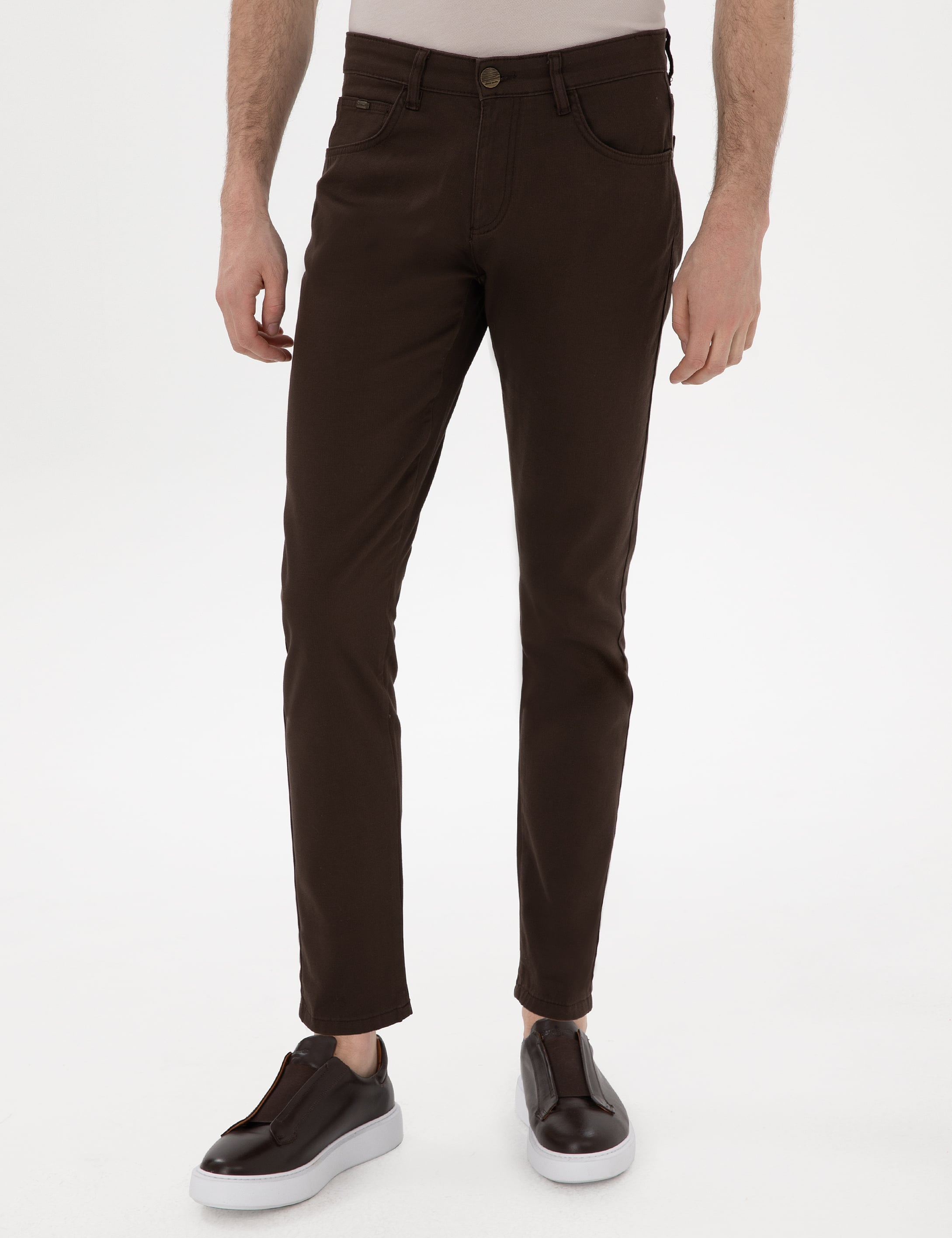 Kahverengi Slim Fit 5 Cep Chino Pantolon - Image 2