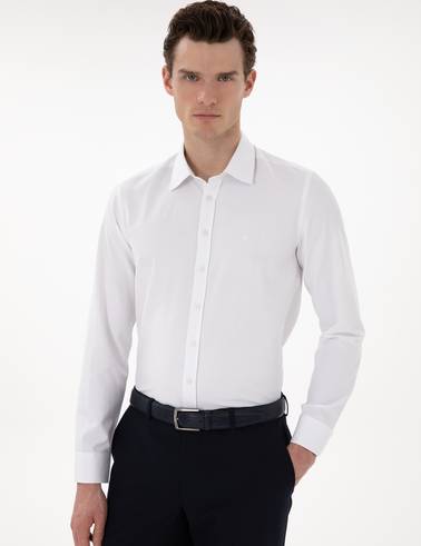 Beyaz Slim Fit Uzun Kollu Gömlek