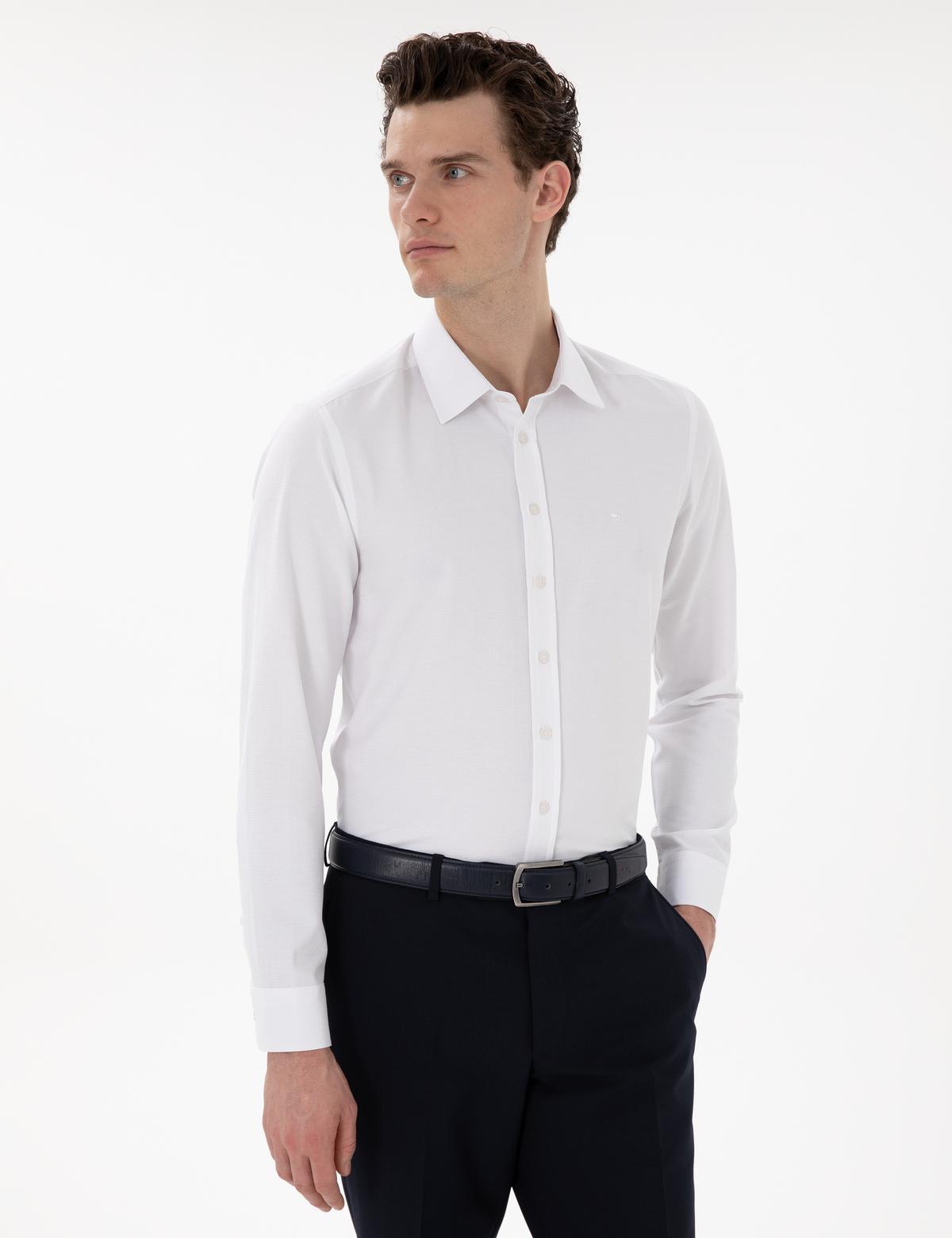 Beyaz Slim Fit Uzun Kollu Gömlek