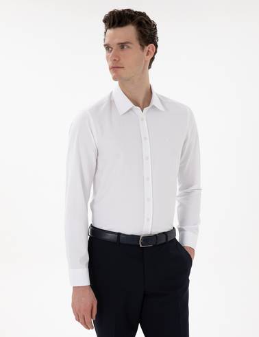 Beyaz Slim Fit Uzun Kollu Gömlek
