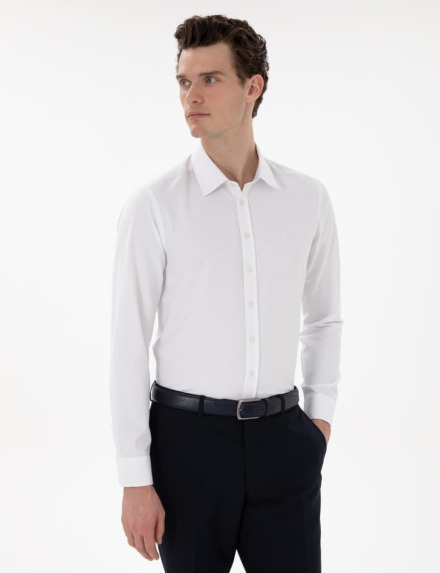 Beyaz Slim Fit Uzun Kollu Gömlek