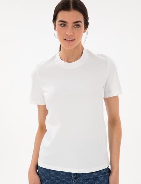 Beyaz Bisiklet Yaka Basic Tişört - 50302474002