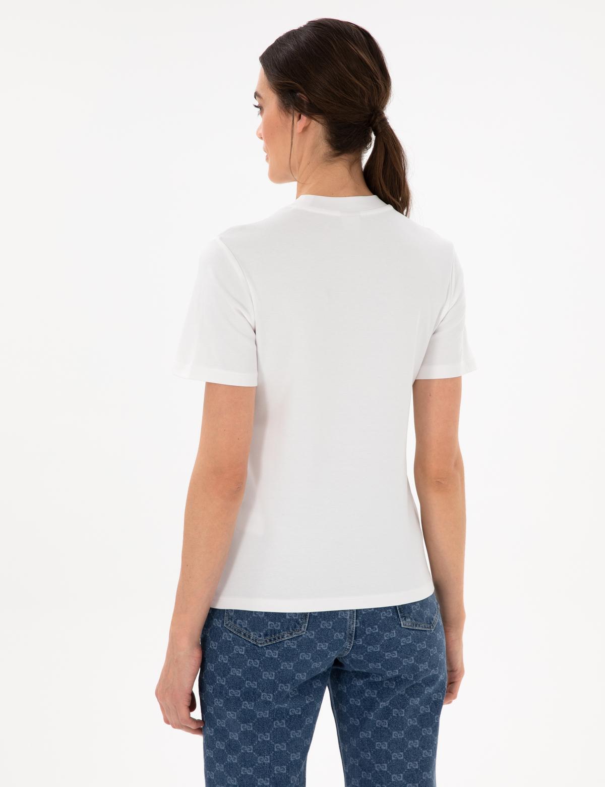 Beyaz Bisiklet Yaka Basic Tişört - 50302474002