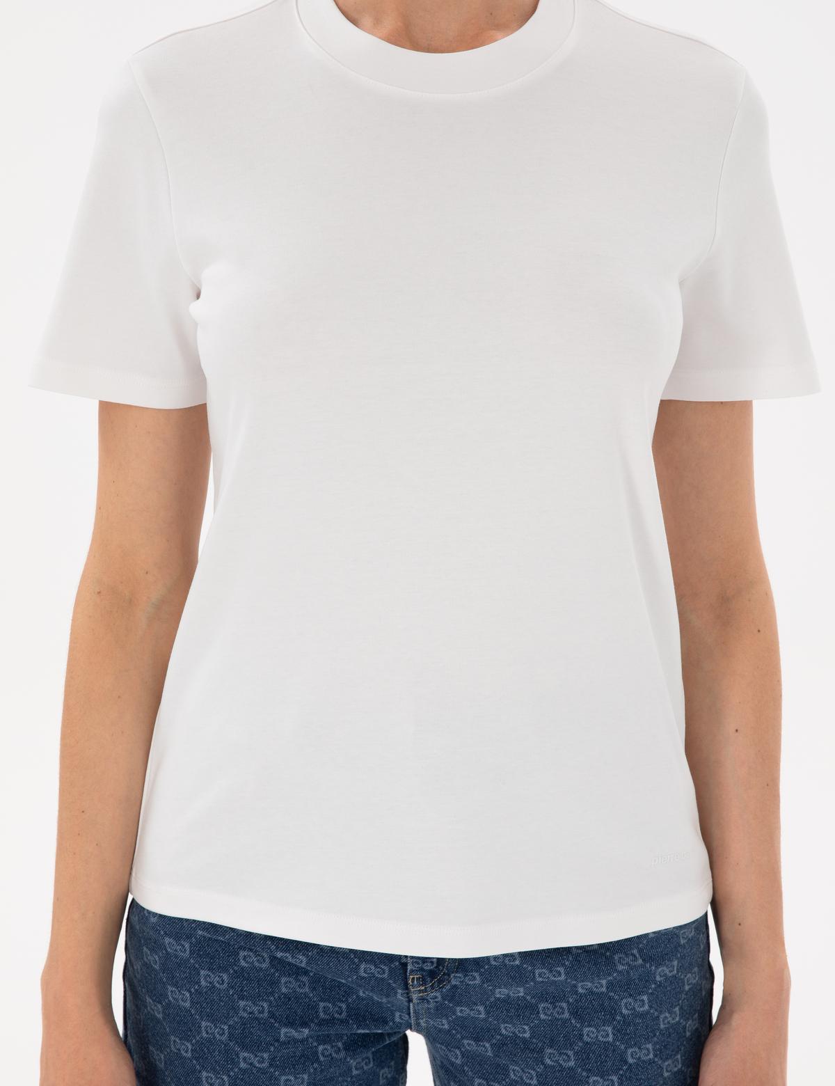 Beyaz Bisiklet Yaka Basic Tişört - 50302474002