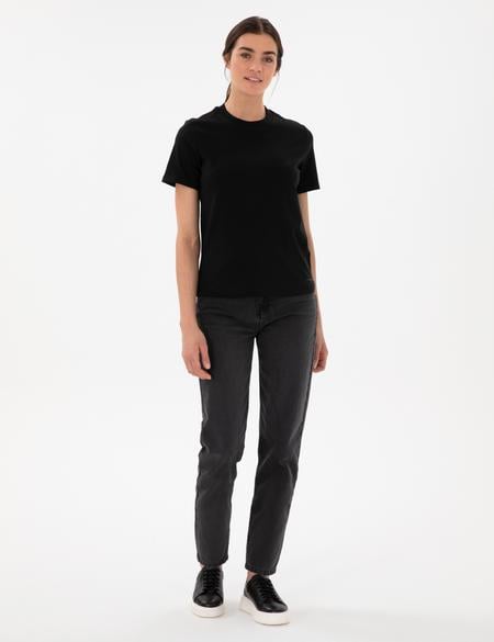 Siyah Bisiklet Yaka Basic Tişört - 50302474013