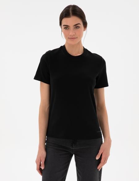 Siyah Bisiklet Yaka Basic Tişört - 50302474013