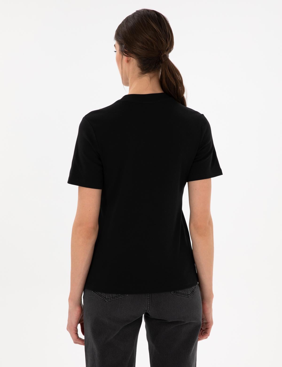 Siyah Bisiklet Yaka Basic Tişört - 50302474013