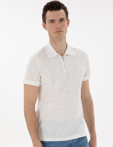 Ekru Slim Fit Tişört - 50302586193