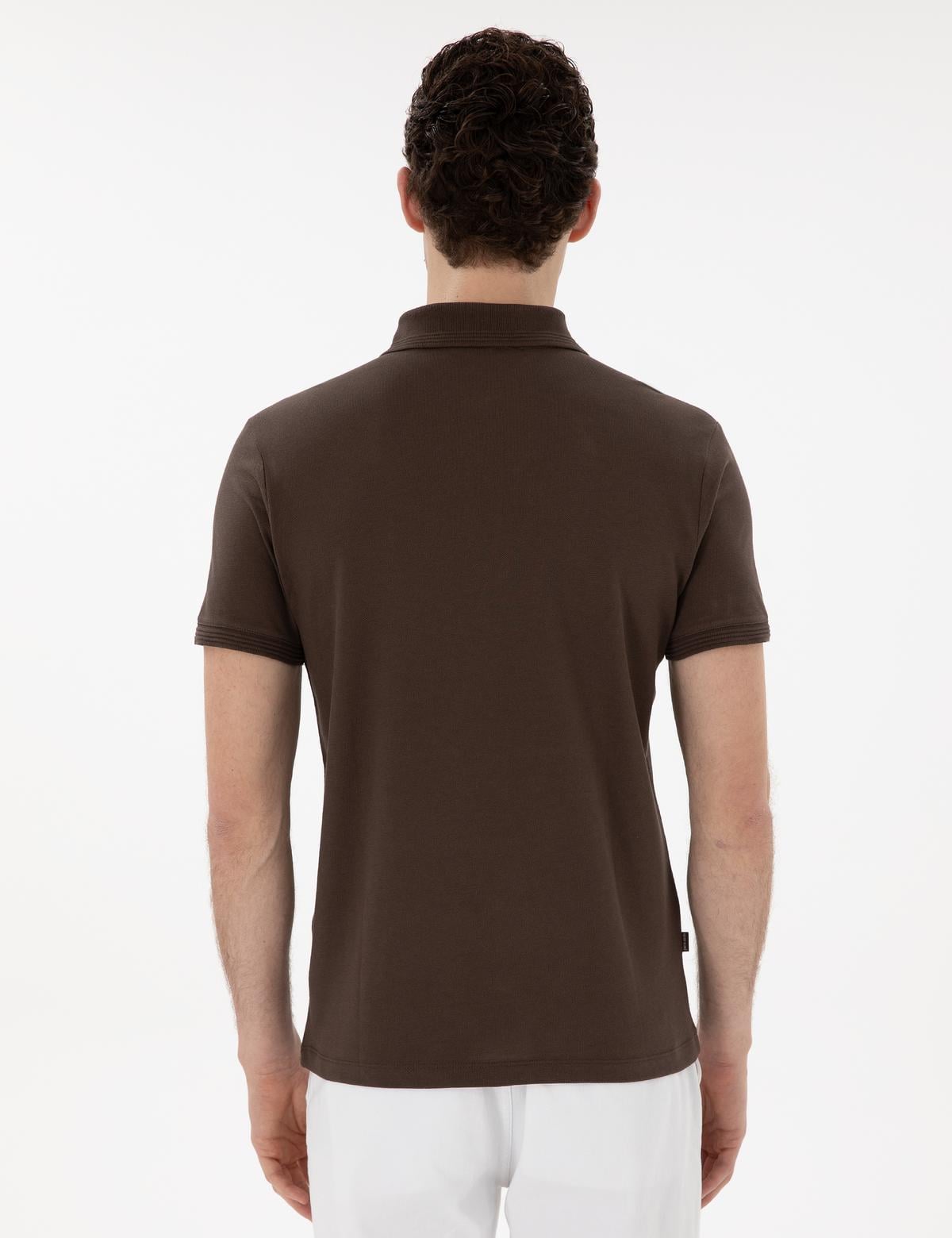 Kahverengi Slim Fit Kıvrılmaz Polo Yaka Basic Tişört - 50302561276