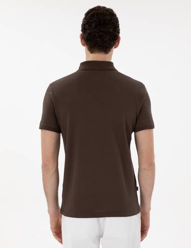 Kahverengi Slim Fit Kıvrılmaz Polo Yaka Basic Tişört