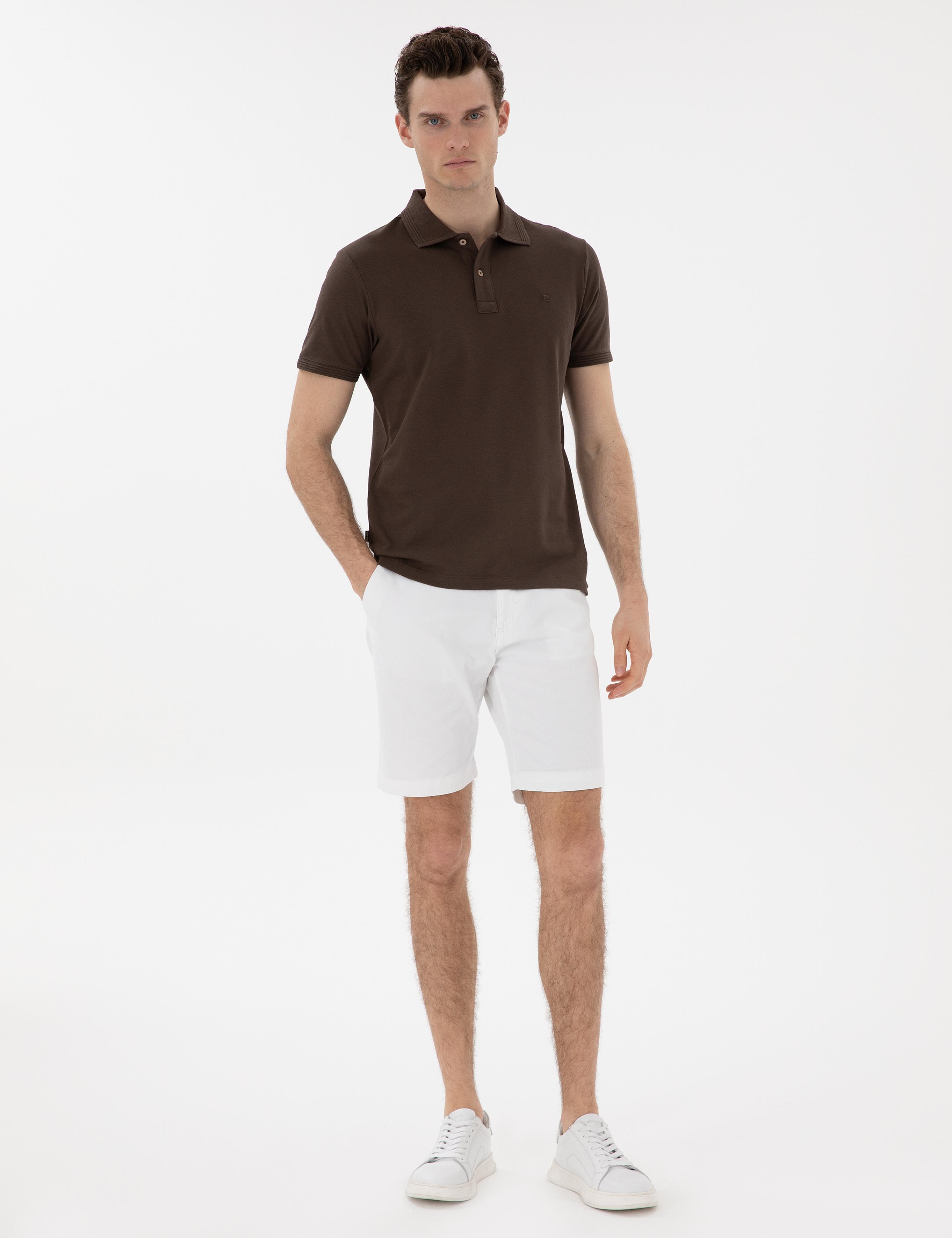 Kahverengi Slim Fit Kıvrılmaz Polo Yaka Basic Tişört