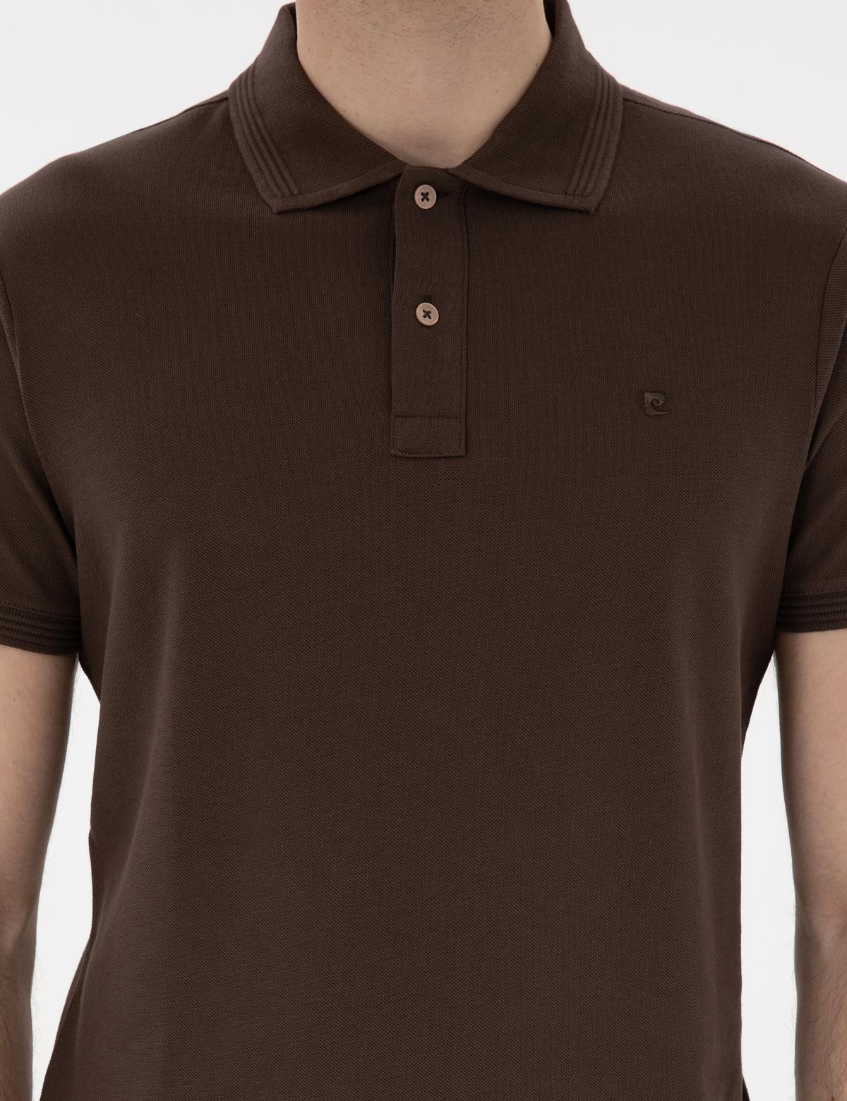 Kahverengi Slim Fit Kıvrılmaz Polo Yaka Basic Tişört - 50302561276