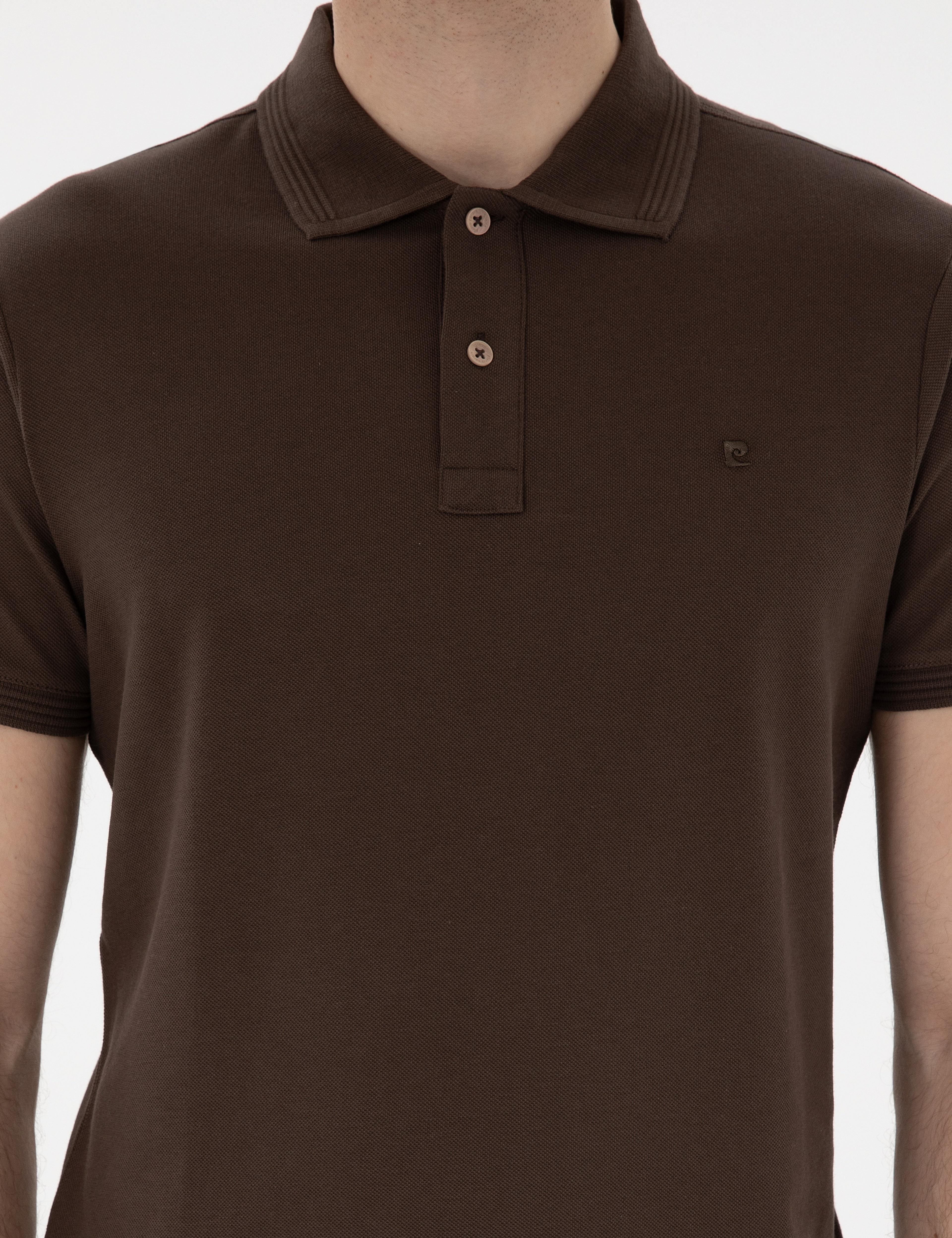 Kahverengi Slim Fit %100 Pamuk Kıvrılmaz Düğmeli Polo Yaka Basic Tişört - Image 6