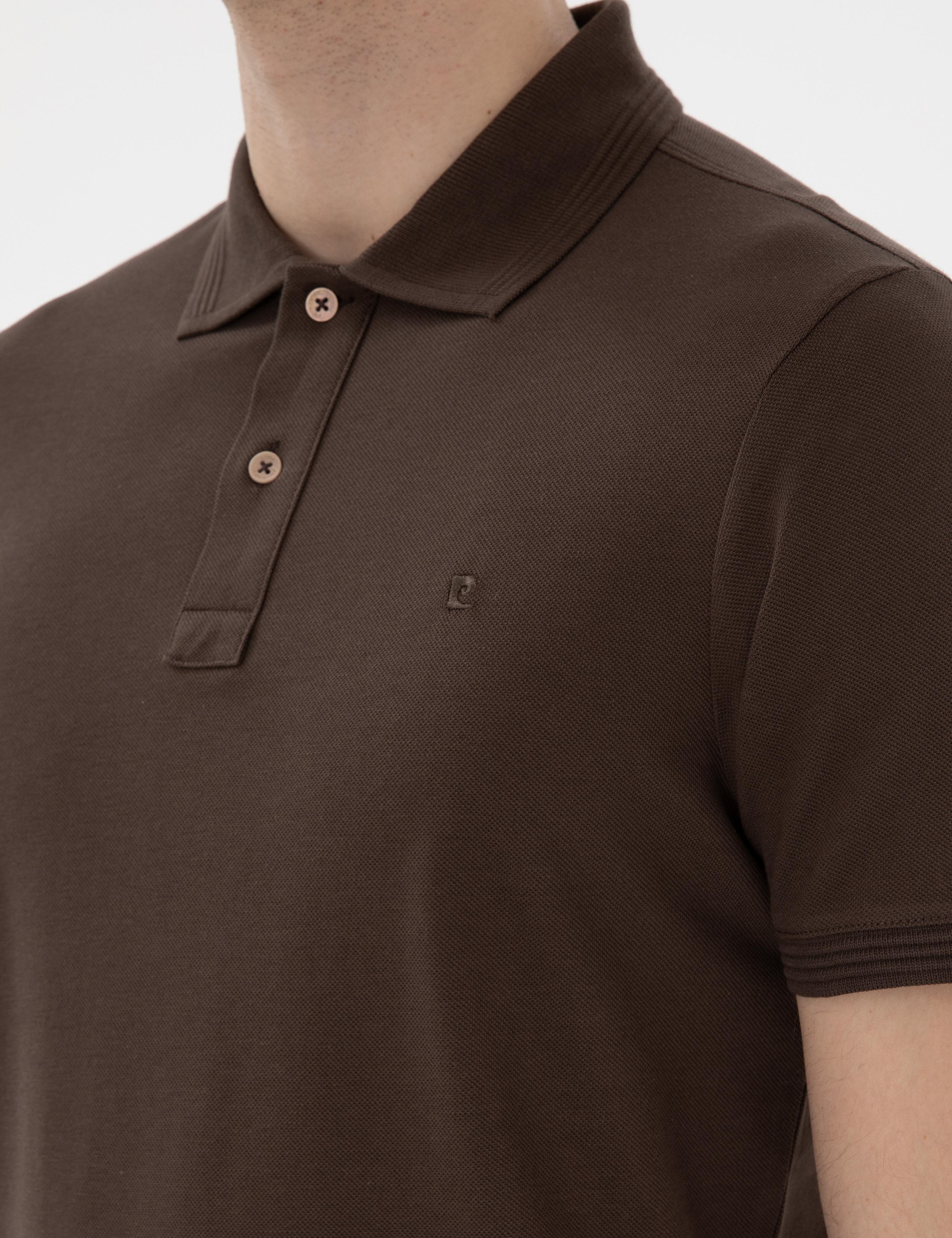 Kahverengi Slim Fit Kıvrılmaz Polo Yaka Basic Tişört