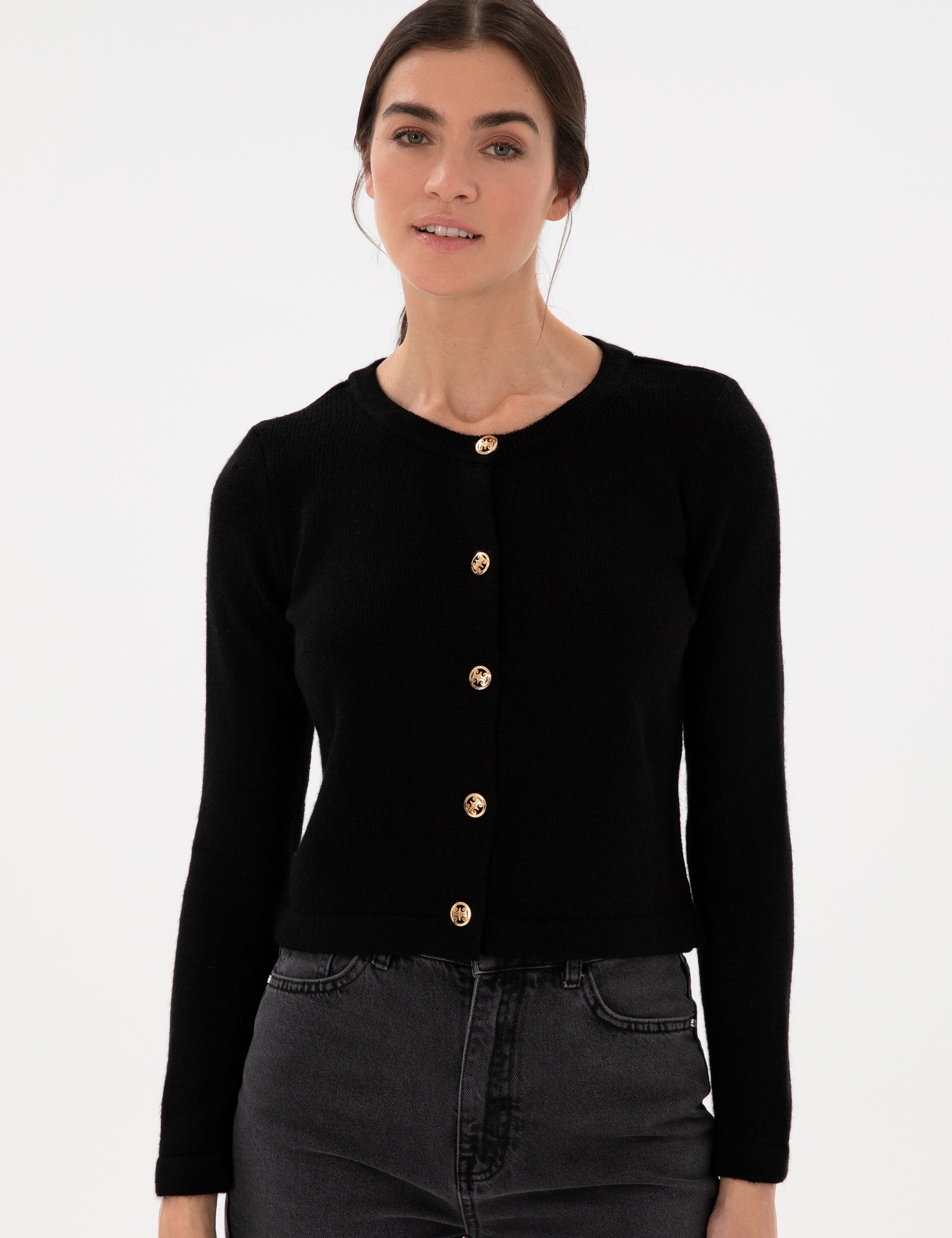 Siyah Crop Top Triko Hırka - Image 3
