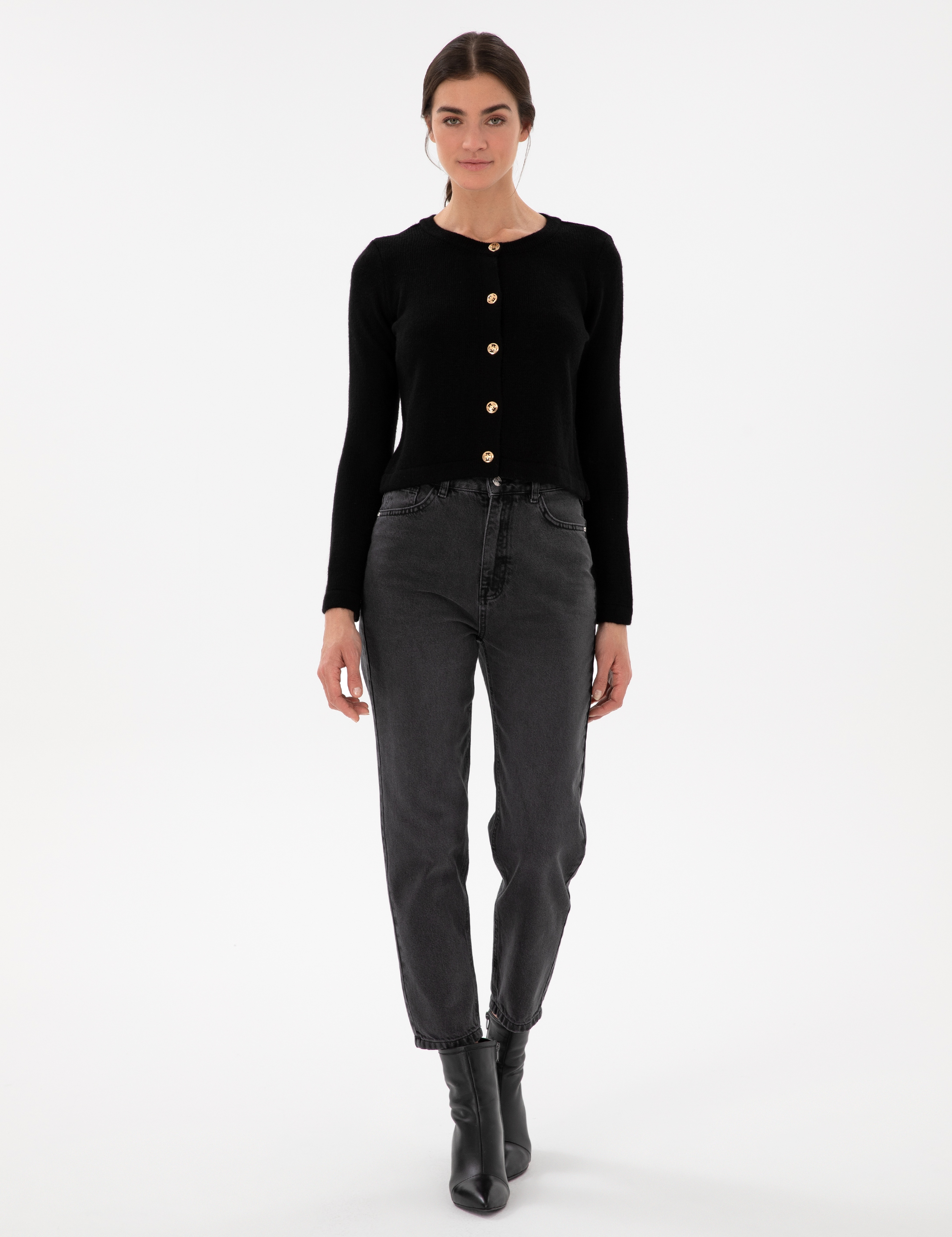Siyah Crop Top Triko Hırka - Image 4