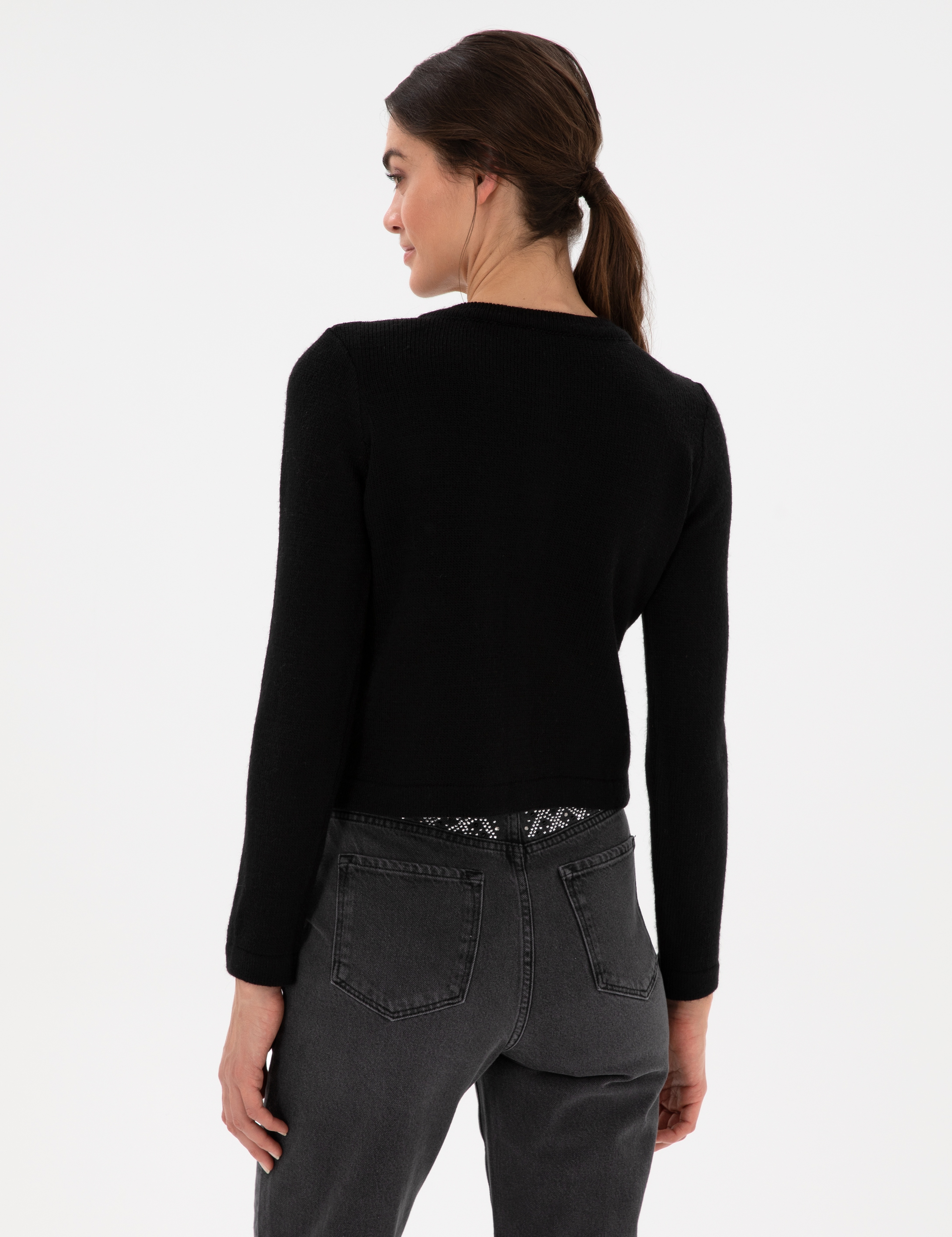 Siyah Crop Top Triko Hırka - Image 5