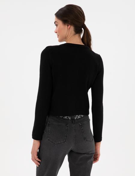 Siyah Crop Top Triko Hırka - 50300079012