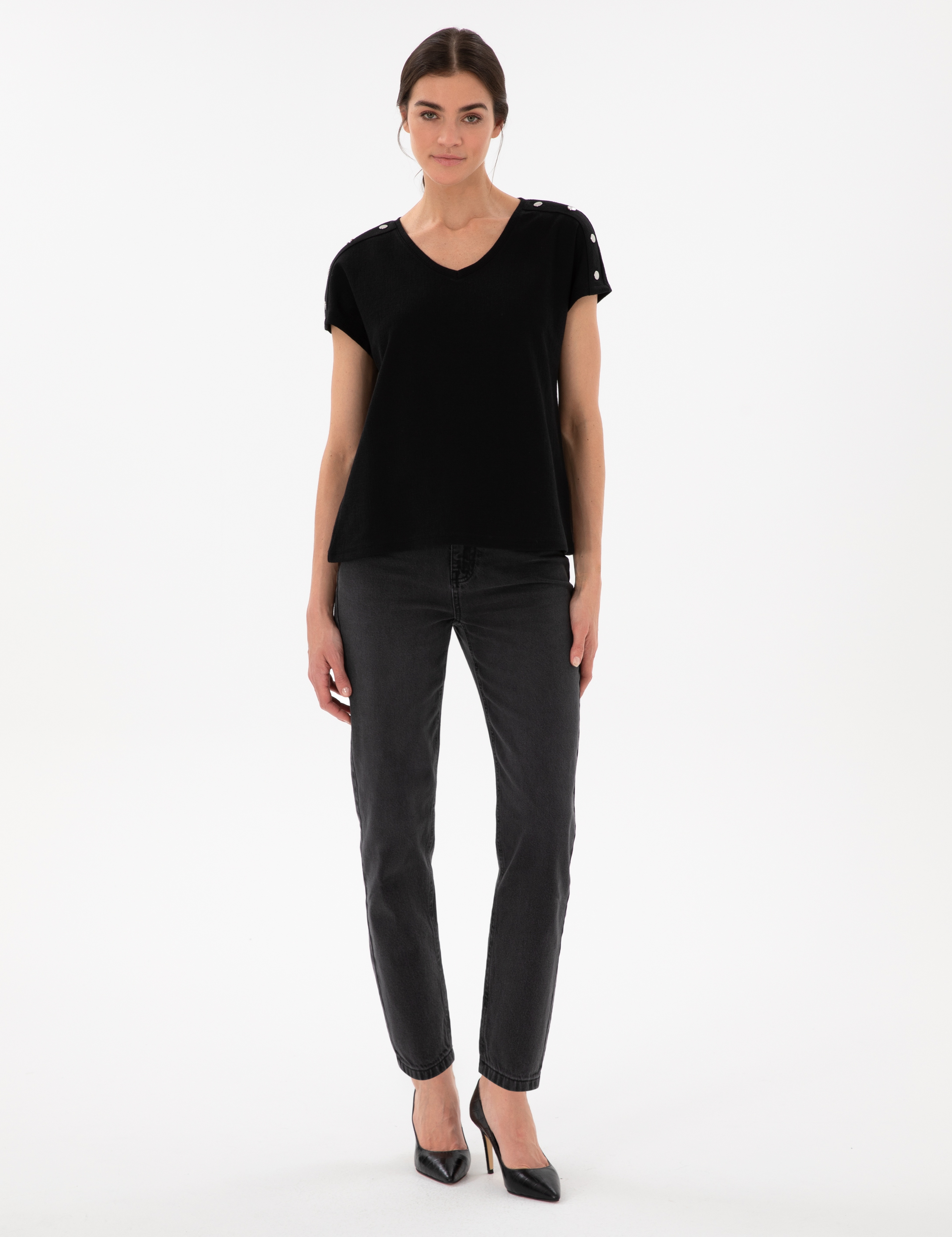 Siyah Regular Fit Tişört - Image 4