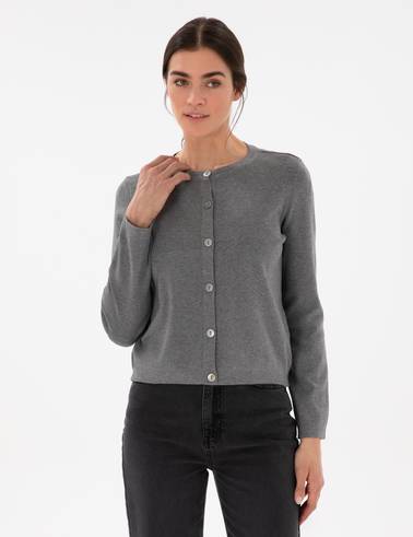 Gri Melanj Slim Fit Triko Hırka