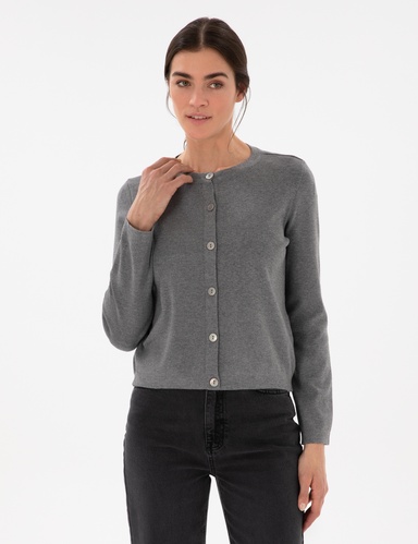 Gri Melanj Slim Fit Triko Hırka